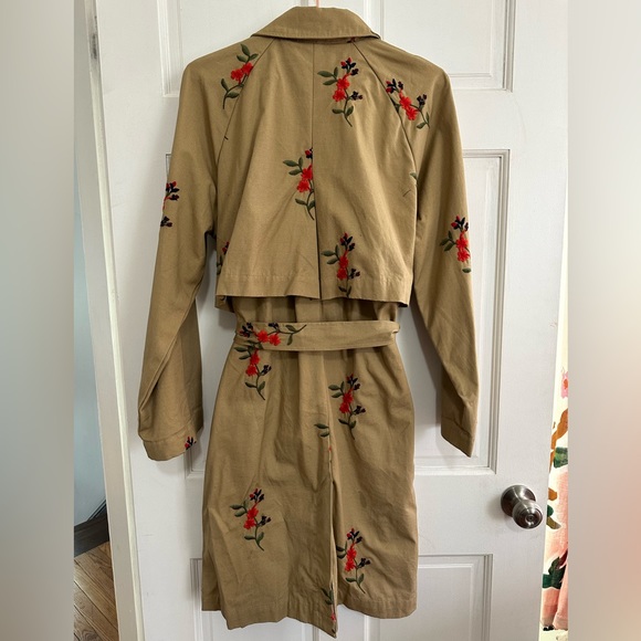 {Anthropologie & Cartonnier} belted embroidered trench coat - Sz M - Picture 6 of 14